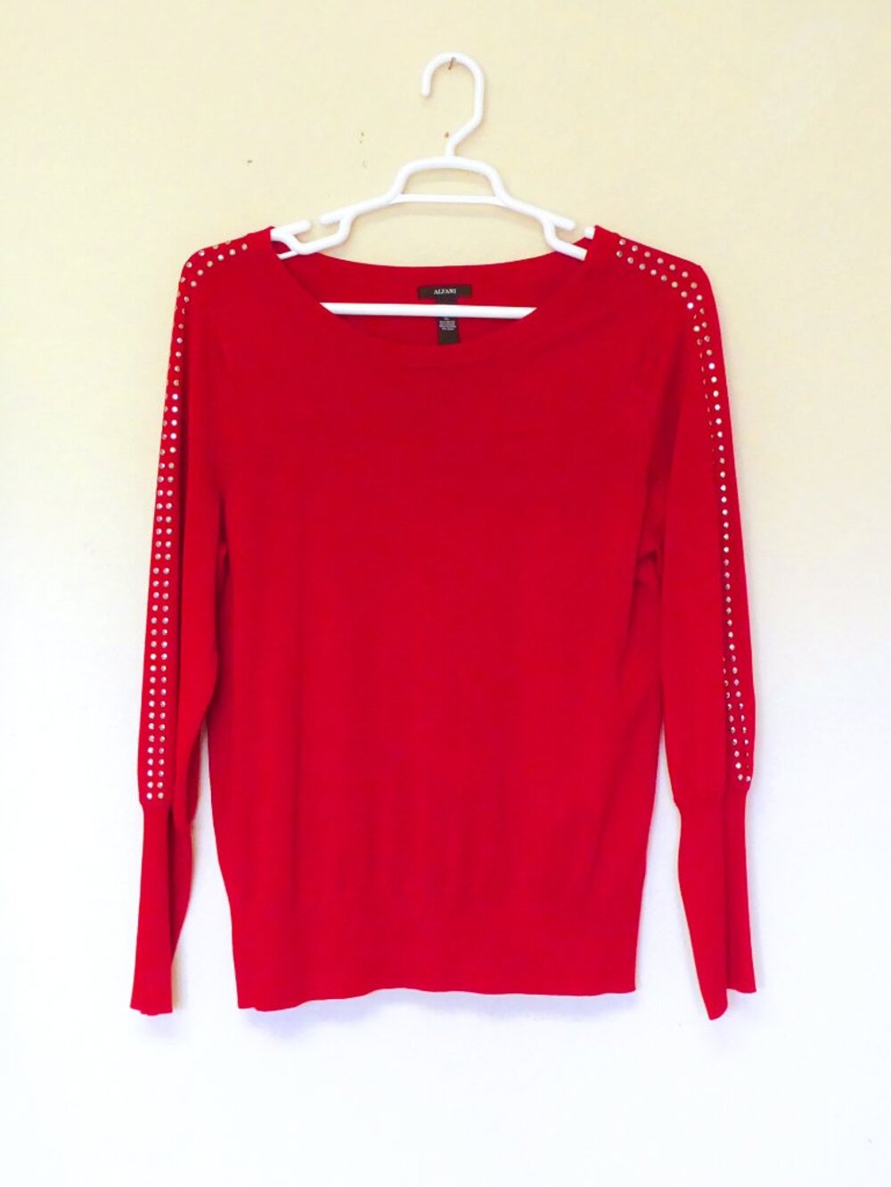 Alfani red and gray sparkly rhinestone long sleeve women's sweater size XL